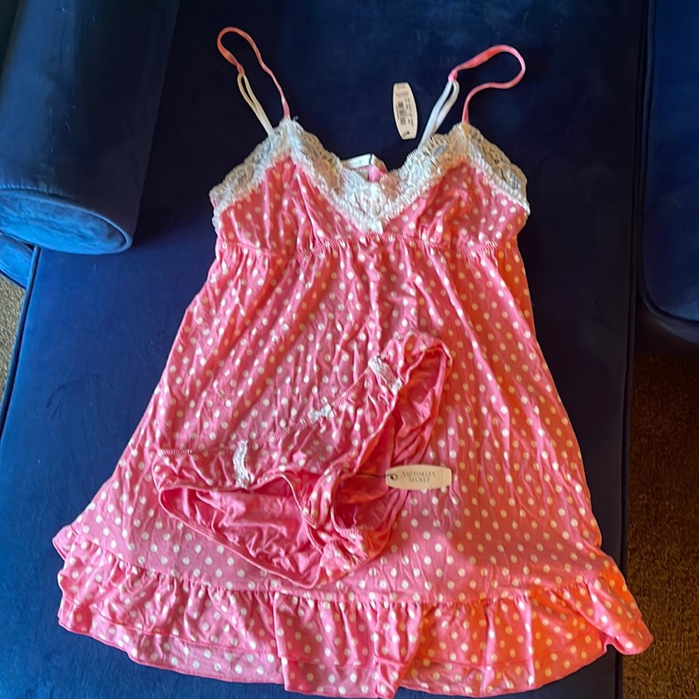 NWT Sexy Pink Polka Dot Two Piece Lingerie Set